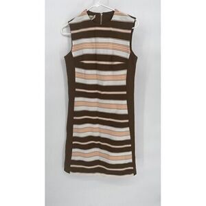 Mary Dobb Vintage Mini Dress Brown/neutral Colored‎ Horizontal Stripes Womens Sm